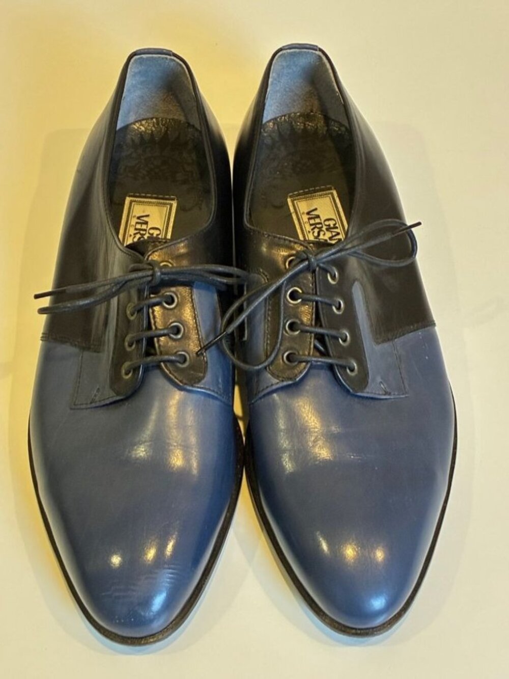 Gianni Versace Scarpe Two-Tone Derby Oxford Blue & Black Calf Leather EU 41 US 8